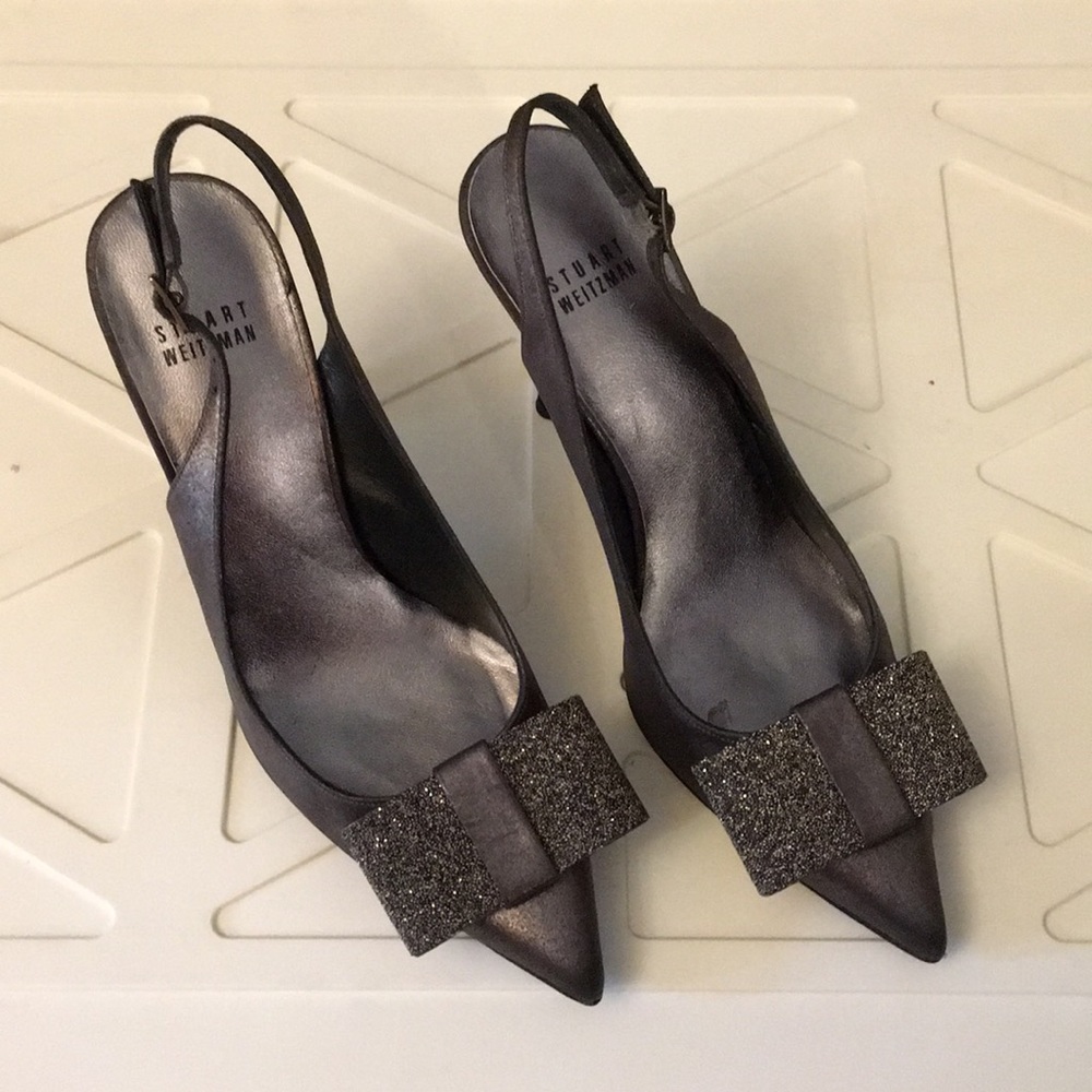Stuart Weitzman Silver Strappy Heel with Bow